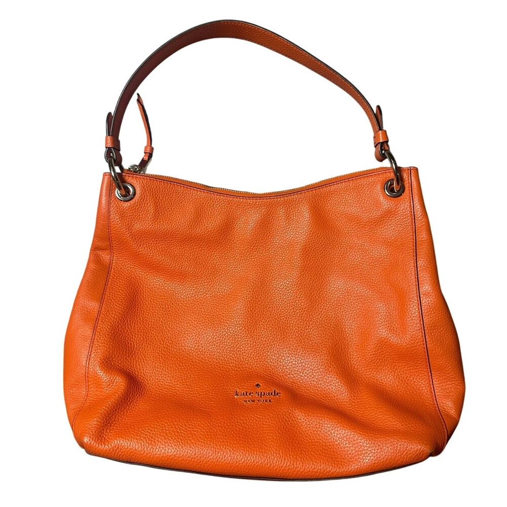 Kate Spade Pebbled Leather Shoulder Bag in the color Coral Buds Orange